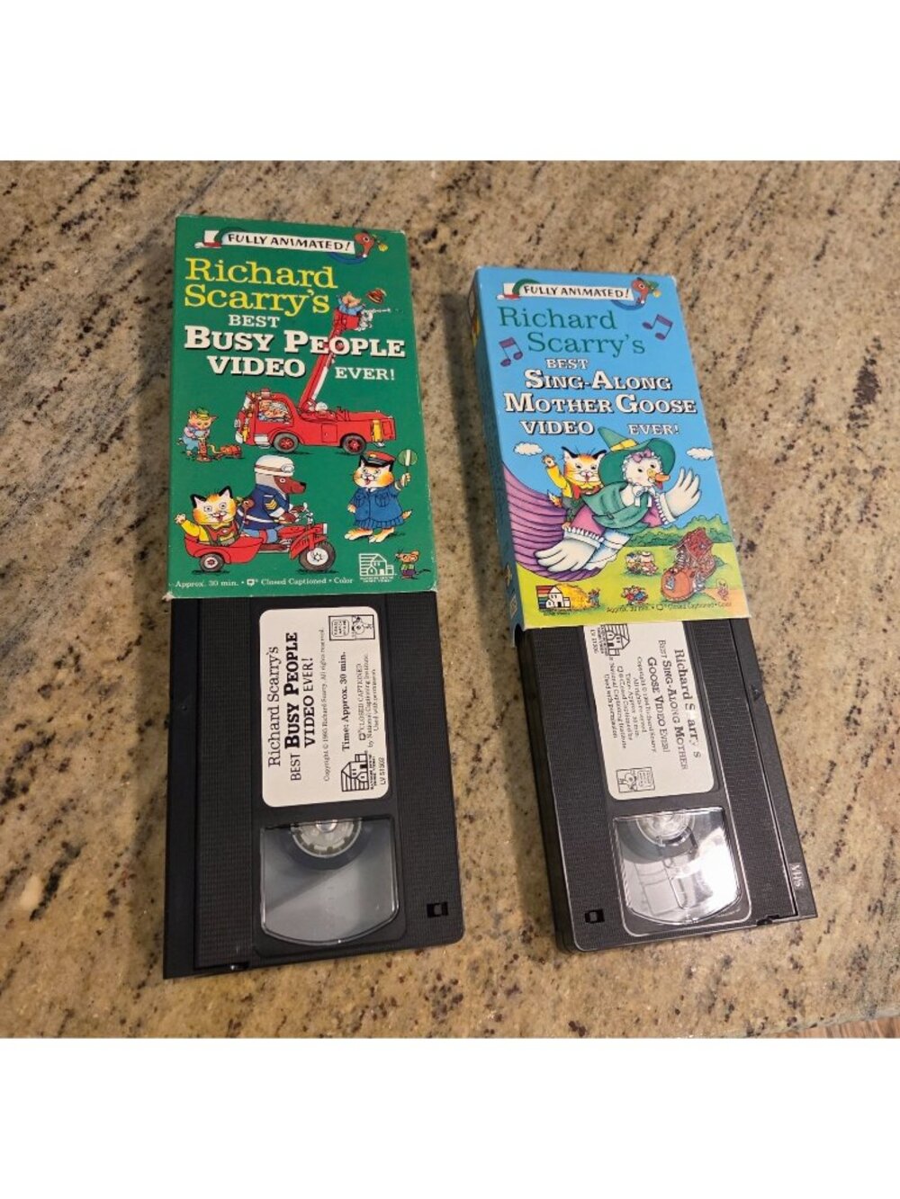Lot of 2 Richard Scarry's VHS Best Sing-Along Mother Goose Video & Busy People